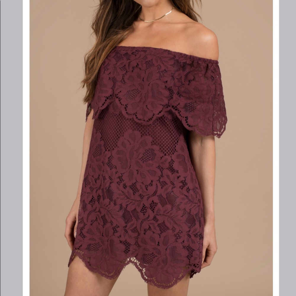 Tobi off the shoulder burgundy lace dress